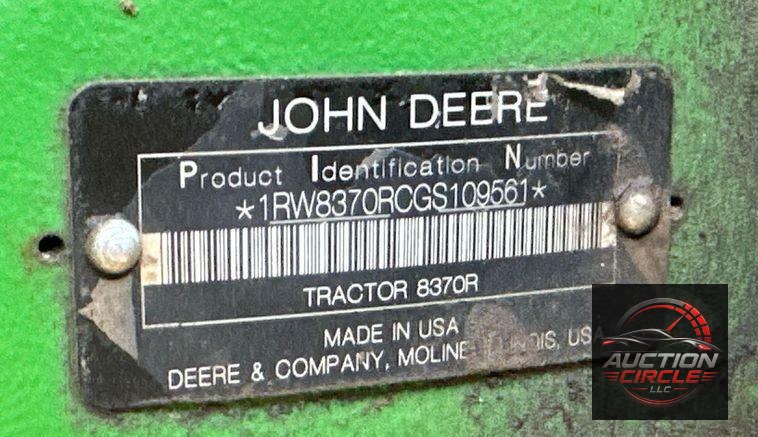 2016 John Deere 8370R MFWD tractor