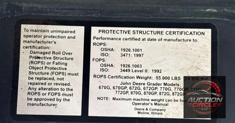 2015 John Deere 872GP motor grader